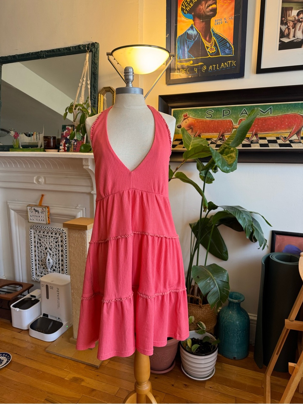 Betsey Johnson Pink Tiered V-Neck Mini Dress